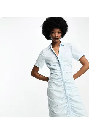 JDY Exclusive ruched detail mini shirt dress in pale