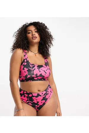 Reclaimed PLUS square neck bikini top in pop pink floral print