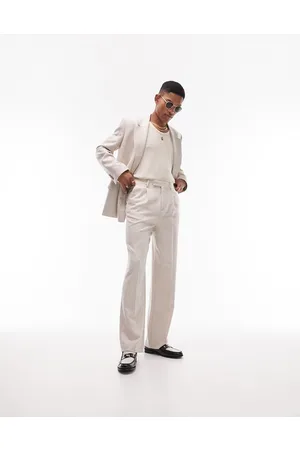 Topman High waisted wide leg wool mix suit trousers in ecru