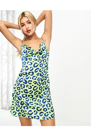 Heartbreak Satin cowl neck mini dress in abstract leopard print