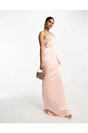 Pretty Lavish Bridesmaid one shoulder satin maxi dress in blush