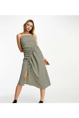 COLLUSION Festival check ruched midi dress in