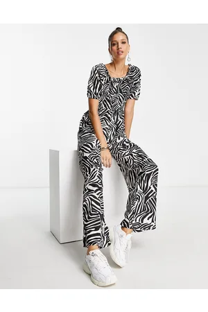 River Island Shirred abstract zebra print jumpsuit in