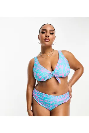 Simply Be High leg bikini bottoms in blue and pink