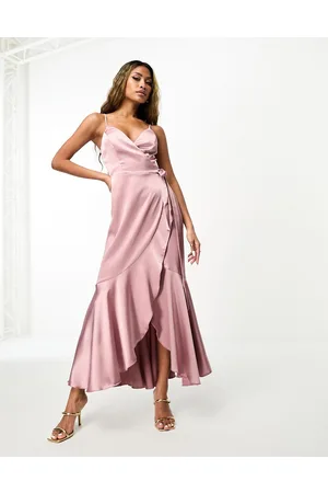 Flounce London Wrap front midi dress in heather rose