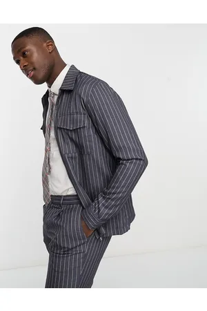 New Look Zip front smart pinstripe jacket in dark