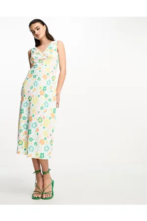 Glamorous 90s midi shift dress in retro spring floral
