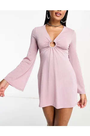 The Frolic Serpentine long sleeve mini summer dress in lilac