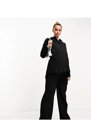 The Frolic Maternity tourmaline shirred wide long trouser co-ord in pleated texture
