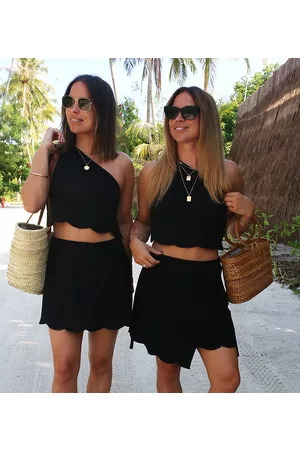 Labelrail X Collyer Twins asymmetric scallop detail linen crop top co-ord in