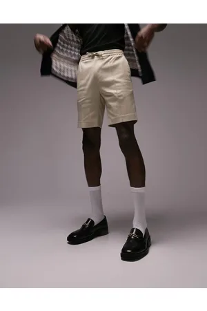 Topman Slim pintuck shorts in stone