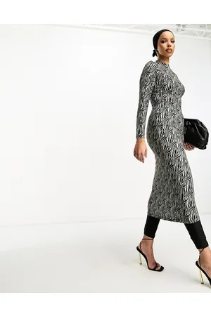 Trendyol Long sleeve maxi dress in and white zebra print