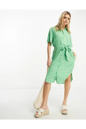 Monki Tie waist midi shirt dress in meadow