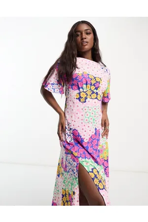 Influence Flutter sleeve midi tea dress in mixed floral print