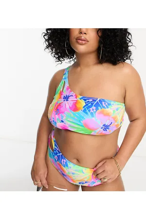 Simply Be Asymmetric cut out bikini top in floral