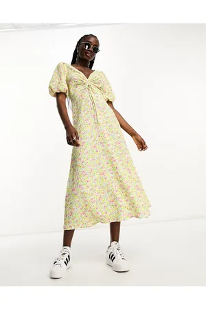 New Look Puff sleeve midi dress in multi floral print