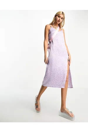 Heartbreak Satin cami midi dress with side split in lilac ditsy floral print
