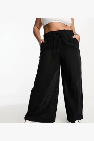 Simply Be Tie waist wide leg beach trouser in