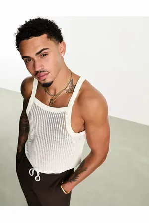 ASOS Square neck vest in beige crochet