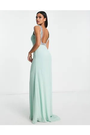 TFNC Square back embellished maxi dress in sage - TAN