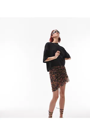 Topshop Ruched animal print asymmetric mini skirt in