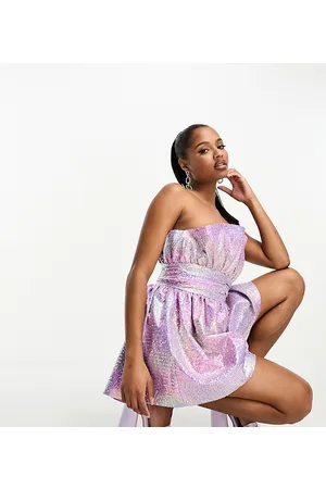 Collective The Label Exclusive bandeau ruched playsuit in lilac sequin