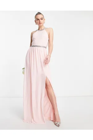 TFNC Open back chiffon maxi dress with pretty embellishment in whisper - LPINK