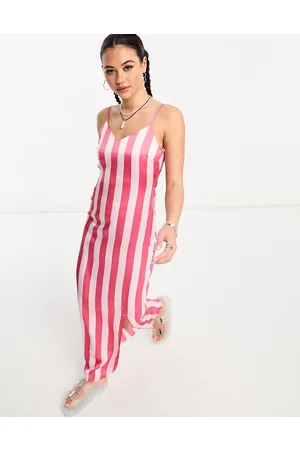 Heartbreak Satin cami maxi dress with side split in stripe