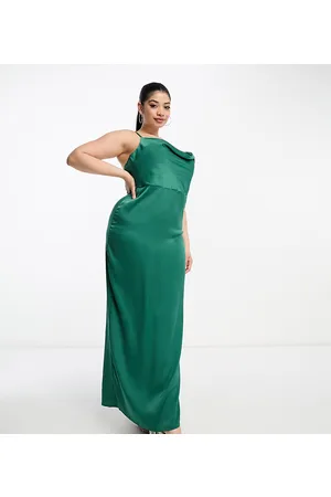 NaaNaa Cowl neck satin prom maxi dress in emerald