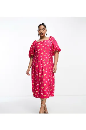 Something New Puff sleeve midi dress in butterfly print
