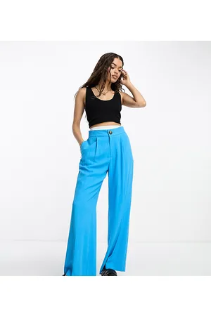 ASOS ASOS DESIGN Petite relaxed trousers with linen in turquoise