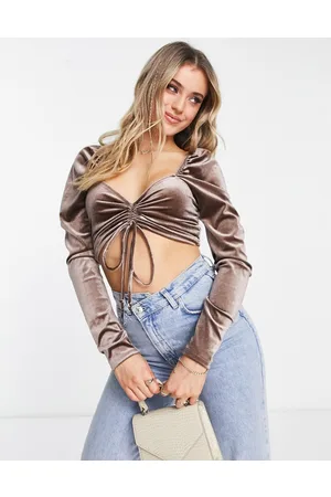 Gilli Velvet ruched front crop top in