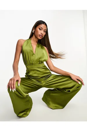 NaaNaa Satin halter neck wide leg jumpsuit in