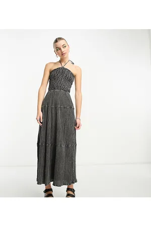 COLLUSION Halterneck shirred textured maxi dress in washed