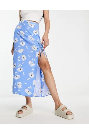ASOS Bow detail midi skirt with thigh split in daisy print