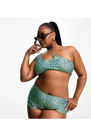 COLLUSION Plus high waist ruched abstract bikini bottom in