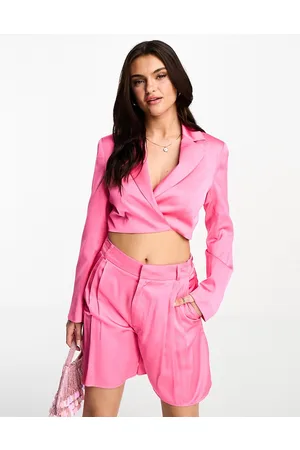 Stradivarius Cropped satin co-ord blazer in