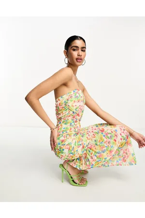 Pretty Lavish Bandeau ruched midaxi dress in mixed floral