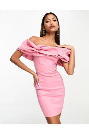 NaaNaa Bardot mini dress with oversized frill detail in