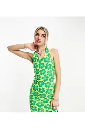 ONLY Exclusive halterneck mini dress in pale floral