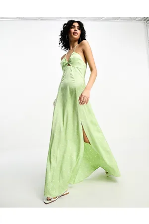 NA-KD X Stephsa cut out front satin maxi dress in flower print