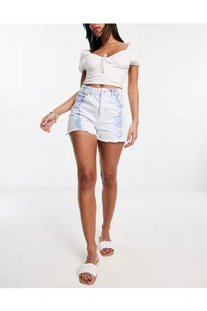 Stradivarius Denim short with rips in tie dye blue