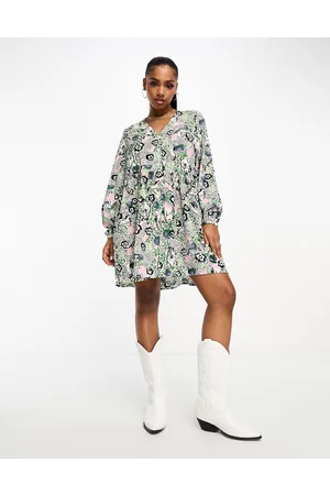 Monki Button through mini smock dress in floral print