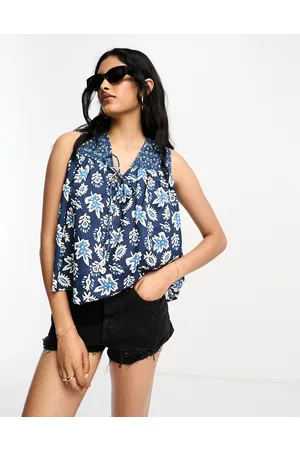 River Island Co-ord shirred tie front ruffle blouse in floral