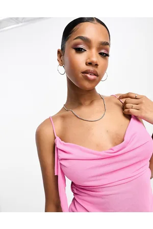 Pull&Bear Mesh cowl neck drape detail cami top in