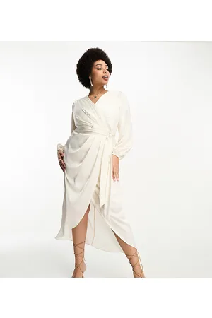 Forever New Satin wrap midi dress in ivory