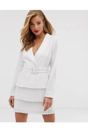 In The Style Plunge front blazer dress with pleated skirt in