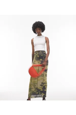 Topshop Overlocking acid wash midi skirt in