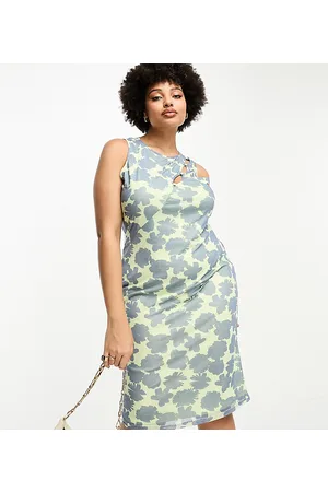 Glamorous Cut out midi slip dress in green floral
