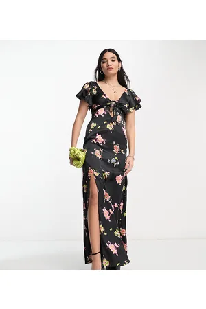 Reclaimed Tie front maxi tea dress in floral